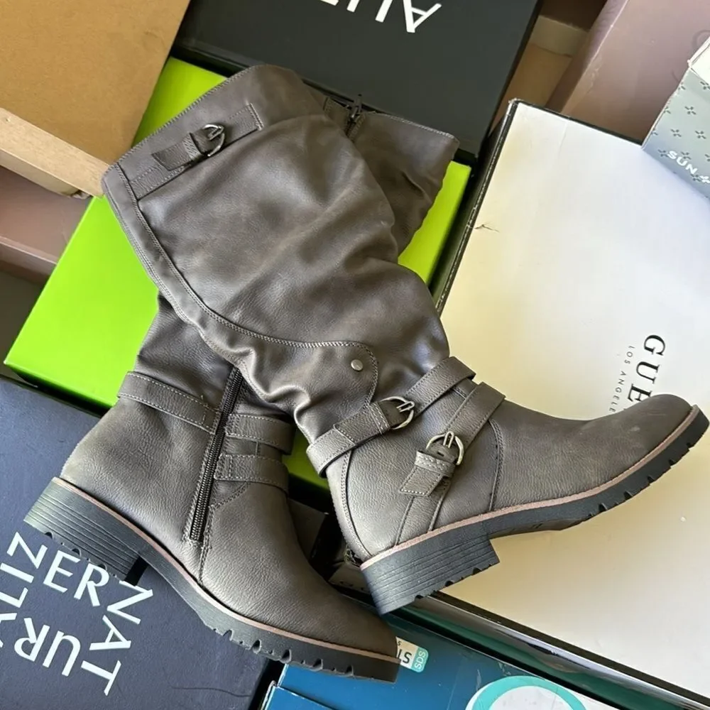 Sun + Stone Womens Brinley Faux Leather Zipper Knee-High Boots